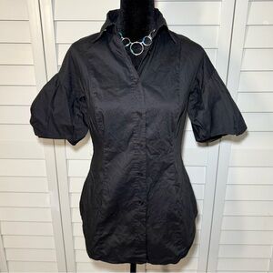 United Colors Of Benetton Black Fitted Button-Down Shirt w/ Puff Sleeves, Sz S